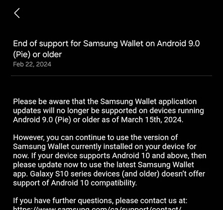 قابلیت Samsung Wallet در گوشی‌های قدیمی سامسونگ غیر فعال می‌شود